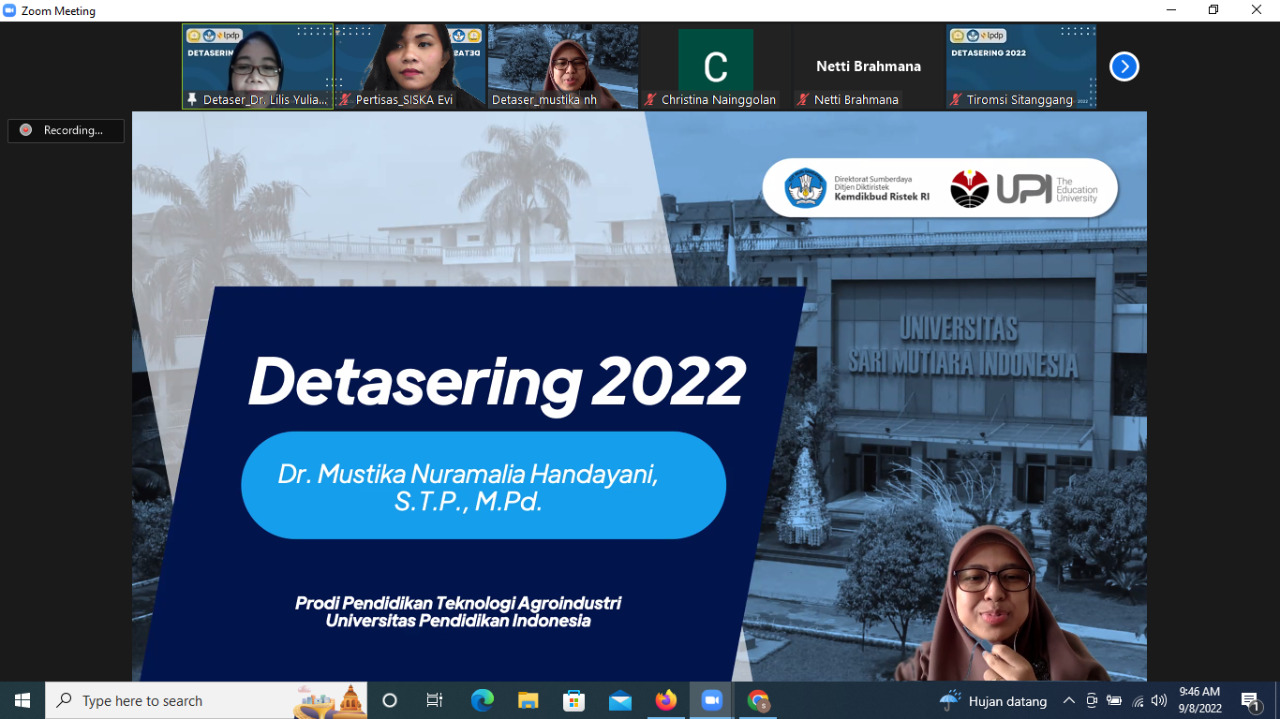 Dr. Mustika Nuramalia Handayani, S.TP., M.Pd., Dosen FPTK UPI terpilih sebagai Detaser 2022