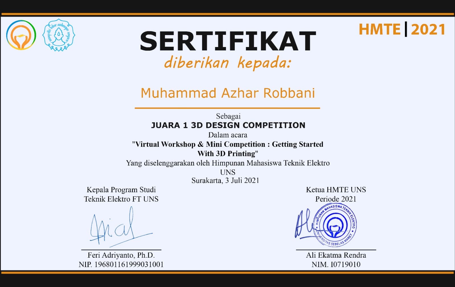 Mahasiswa PTOIR FPTK UPI Raih Juara I 3D Design Competition