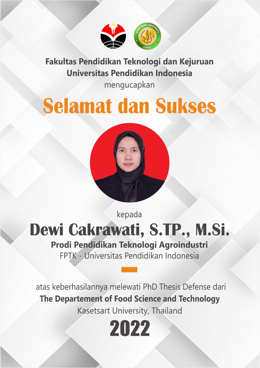 Selamat dan Sukses Atas Gelar PhD Yang Telah Diraih Dewi Cakrawati, S.TP., M.Si