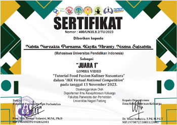 Mahasiswa Prodi Pendidikan Tata Boga FPTK UPI Raih Juara 1 dan 3 di ajang kompetisi the 3rd IKK National Virtual Competition 2023